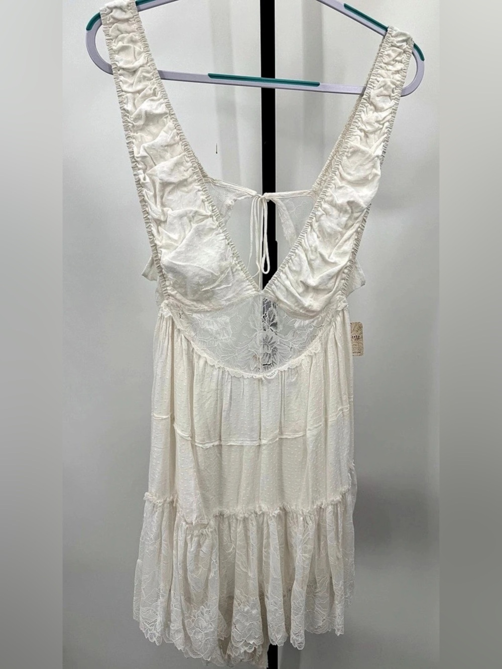 Free People Spring Fling Romper Lace Mini Dress in White Size Medium NWT